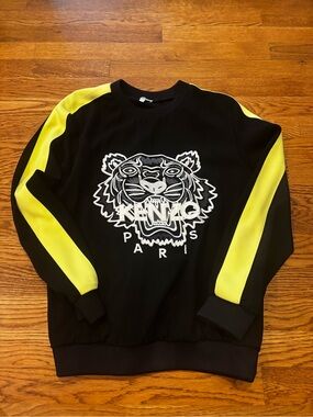 Kenzo Paris Tiger Sweater in Black & highlighter yellow XS